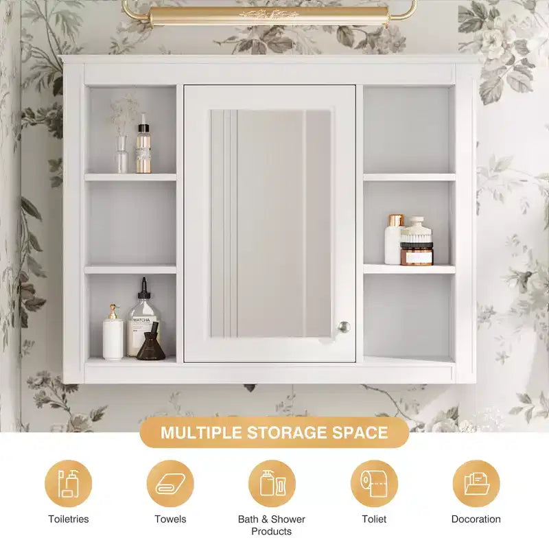 Armadietto a specchio da bagno 35 x 27.5 con 6 ripiani aperti, mobiletto pensile (senza mobiletto sottolavabo)
