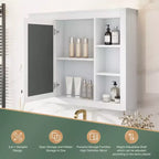 Armadietto a specchio da bagno 35 x 27.5 con 6 ripiani aperti, mobiletto pensile (senza mobiletto sottolavabo)