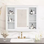 Armadietto a specchio da bagno 35 x 27.5 con 6 ripiani aperti, mobiletto pensile (senza mobiletto sottolavabo)