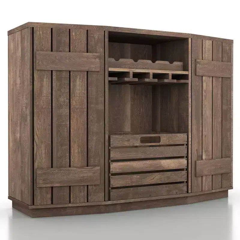 Credenza da Pranzo Ispirata al Candy Plank con Cassetta Rimovibile in Rovere Recuperato: Contenitore da Cucina, Porta Bicchieri