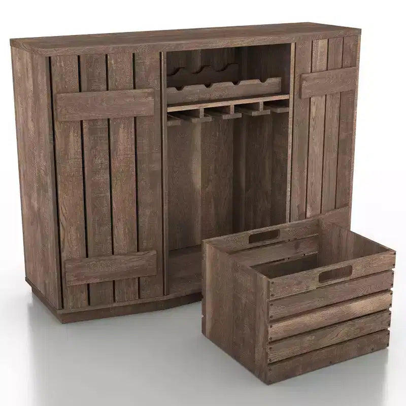 Credenza da Pranzo Ispirata al Candy Plank con Cassetta Rimovibile in Rovere Recuperato: Contenitore da Cucina, Porta Bicchieri