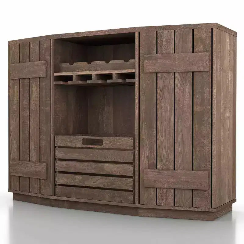 Credenza da Pranzo Ispirata al Candy Plank con Cassetta Rimovibile in Rovere Recuperato: Contenitore da Cucina, Porta Bicchieri