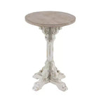 Farmhouse Chinese Fir Accent Table Gray - Olivia & May: Pedestal, Indoor Use, Round Shape