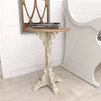 Tavolino d'appoggio Farmhouse in abete cinese grigio - Olivia & May: Base a piedistallo, Uso interno, Forma rotonda