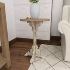 Tavolino d'appoggio Farmhouse in abete cinese grigio - Olivia & May: Base a piedistallo, Uso interno, Forma rotonda
