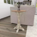 Tavolino d'appoggio Farmhouse in abete cinese grigio - Olivia & May: Base a piedistallo, Uso interno, Forma rotonda