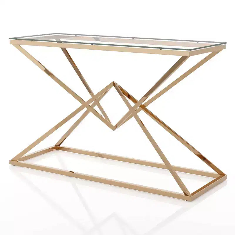 Tavolino da Divano con Piano in Vetro e Placcatura Dorata - : Struttura in acciaio, Ingresso, Design moderno, 120 cm L