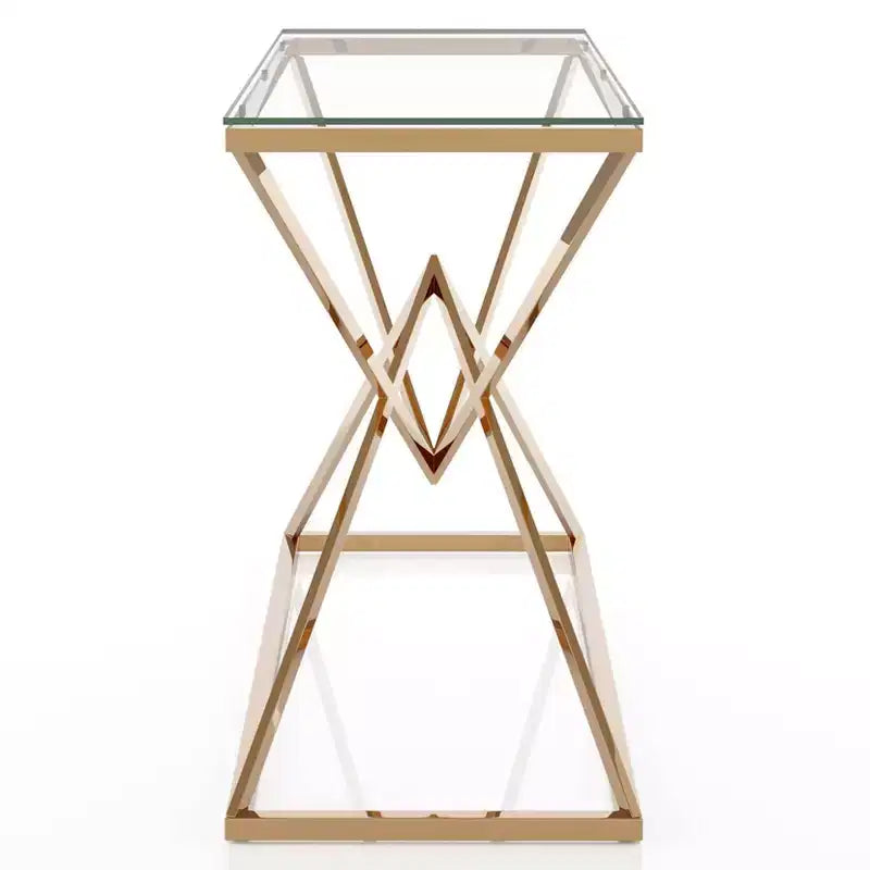 Tavolino da Divano con Piano in Vetro e Placcatura Dorata - : Struttura in acciaio, Ingresso, Design moderno, 120 cm L