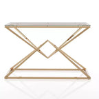 Tavolino da Divano con Piano in Vetro e Placcatura Dorata - : Struttura in acciaio, Ingresso, Design moderno, 120 cm L