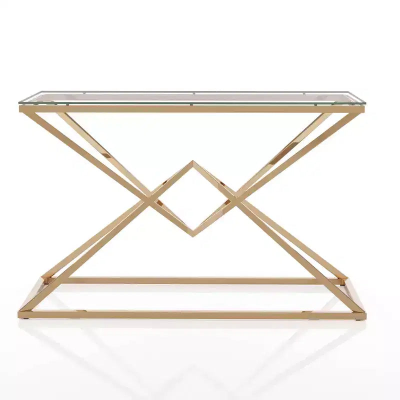 Tavolino da Divano con Piano in Vetro e Placcatura Dorata - : Struttura in acciaio, Ingresso, Design moderno, 120 cm L