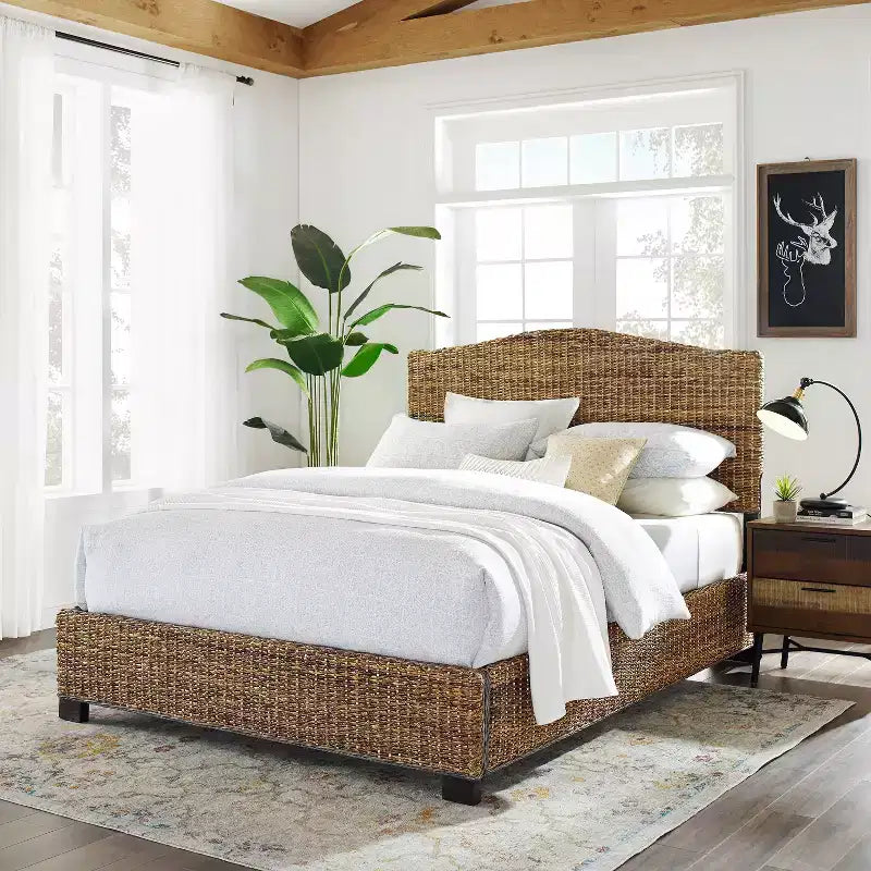 Queen Serena Letto Banana Leaf - : Stile Costiero Compensato e Struttura in Legno, Design Testiera Curvo