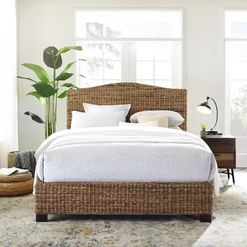 Queen Serena Letto Banana Leaf - : Stile Costiero Compensato e Struttura in Legno, Design Testiera Curvo