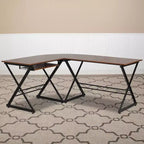 Scrivania angolare per computer in laminato Teakwood con vassoio estraibile per tastiera