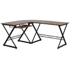 Scrivania angolare per computer in laminato Teakwood con vassoio estraibile per tastiera