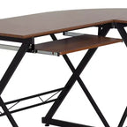 Scrivania angolare per computer in laminato Teakwood con vassoio estraibile per tastiera