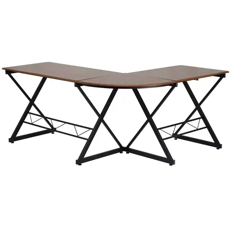 Scrivania angolare per computer in laminato Teakwood con vassoio estraibile per tastiera