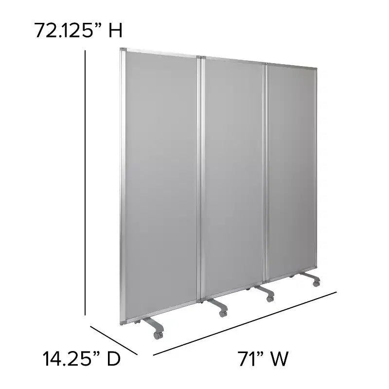 Lavagna magnetica/separé in tessuto mobile bifacciale con ruote bloccabili, 72A x 24L (3 sezioni incluse)