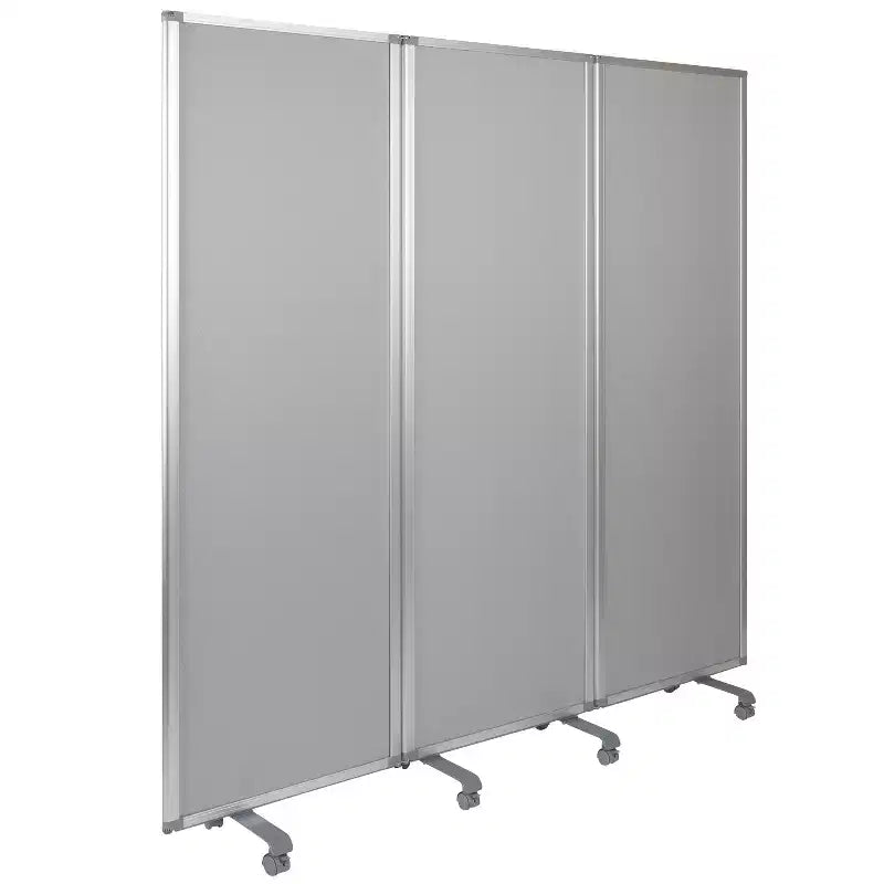 Lavagna magnetica/separé in tessuto mobile bifacciale con ruote bloccabili, 72A x 24L (3 sezioni incluse)