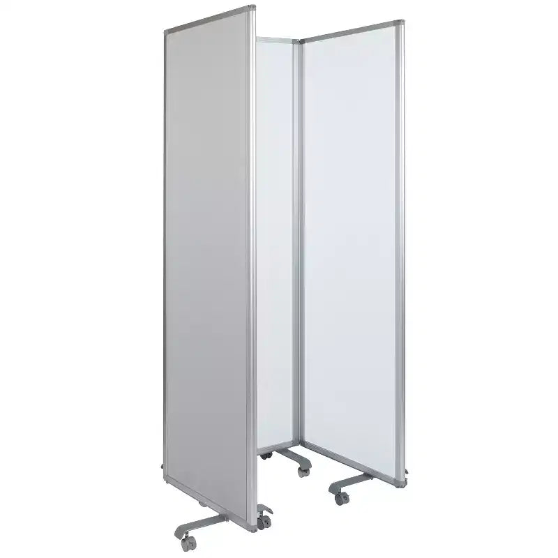 Lavagna magnetica/separé in tessuto mobile bifacciale con ruote bloccabili, 72A x 24L (3 sezioni incluse)