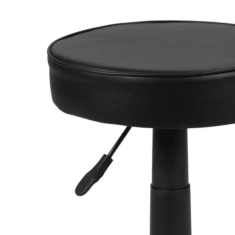 Sgabello medico nero regolabile su ruote con sedile ergonomico sagomato