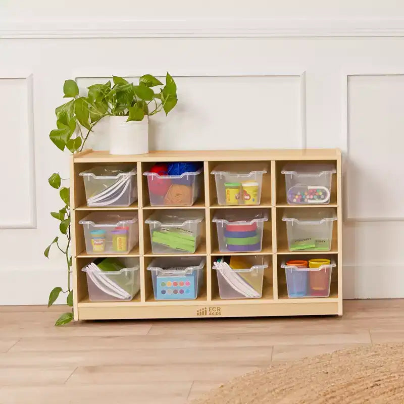 Mobile con 12 scomparti e 15 contenitori frontali a paletta, 3x4, Mobili per bambini