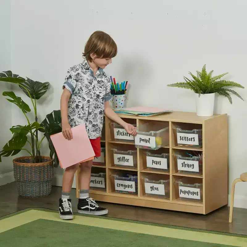 Mobile con 12 scomparti e 15 contenitori frontali a paletta, 3x4, Mobili per bambini