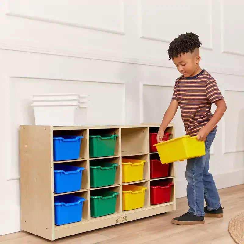 Mobile con 12 scomparti e 15 contenitori frontali a paletta, 3x4, Mobili per bambini