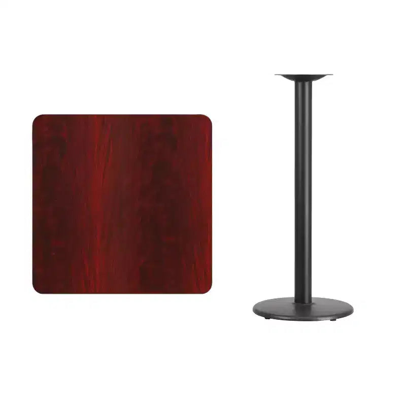 Piano di tavolo laminato quadrato da 30 con base da tavolo alta da bar rotonda da 18
