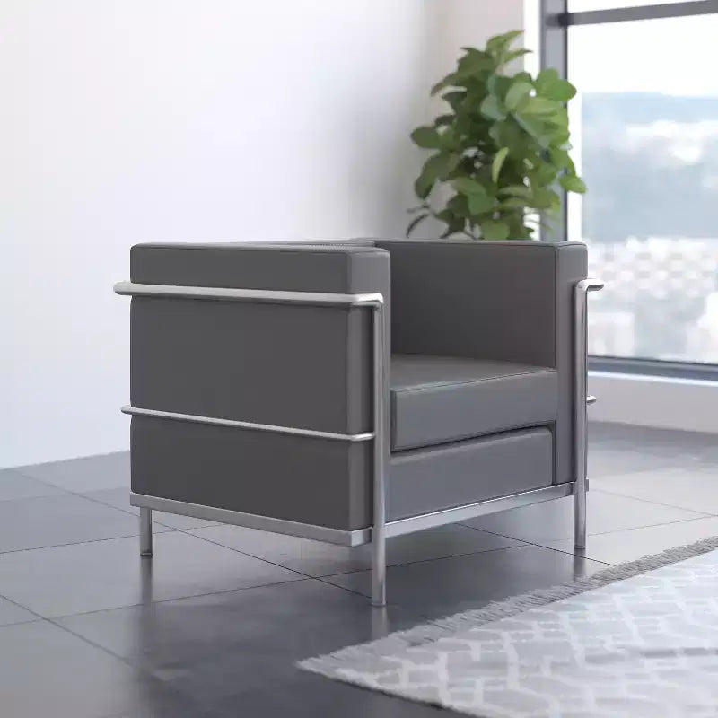 Sedia contemporanea in LeatherSoft con struttura a doppio telaio a barre